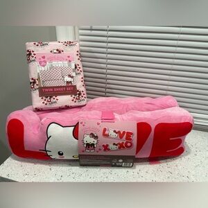 Hello Kitty Love Pink Twin Sheet Set and XOXO pillow set